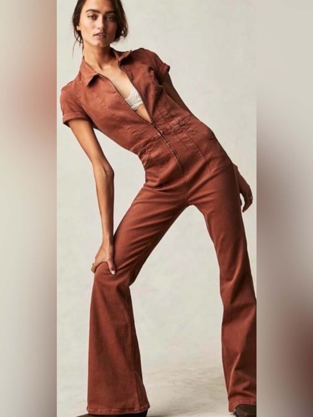 We The Free Jayde Flare Jumpsuit XS Discontinued Mesa/Brown Color!